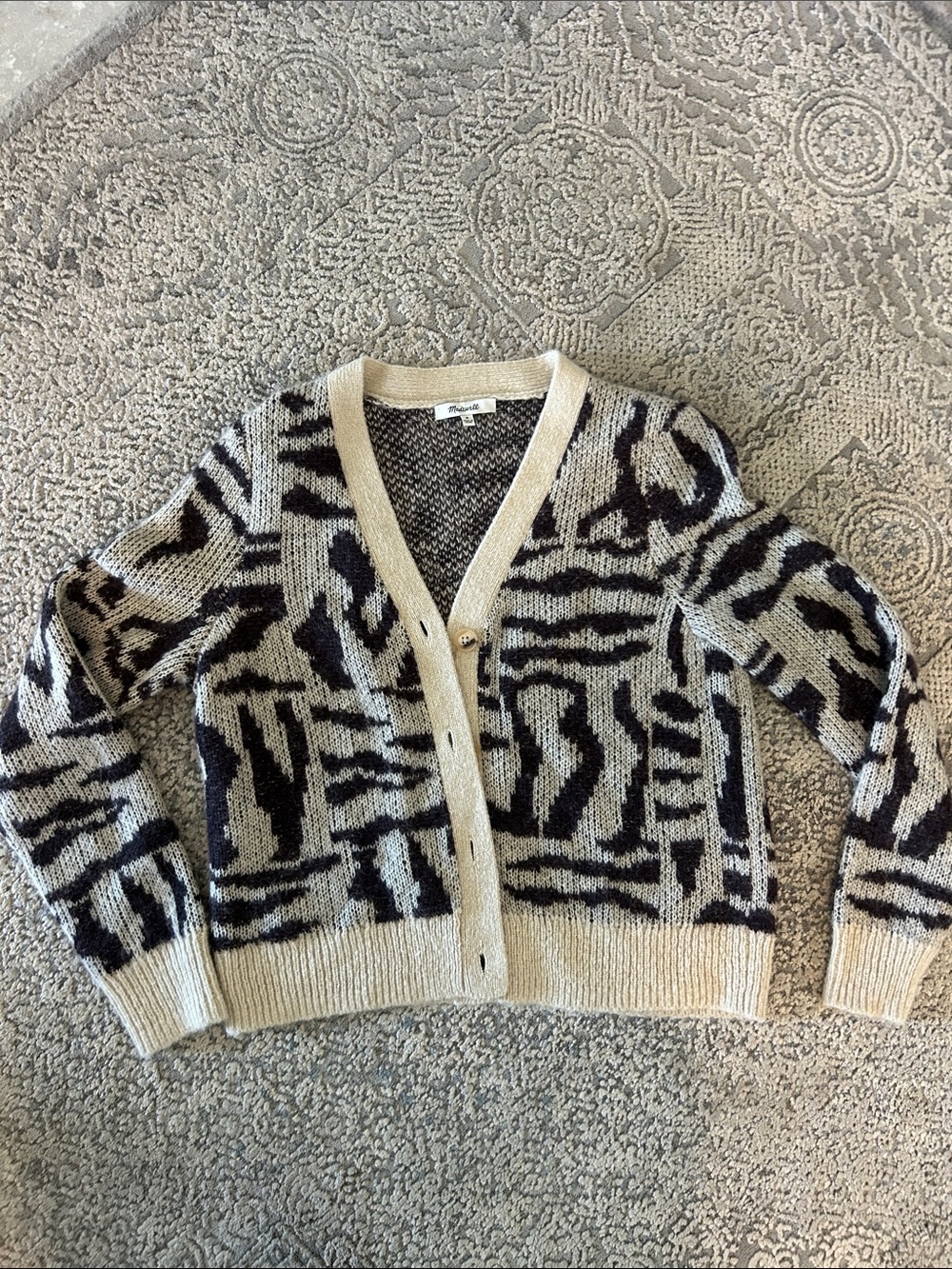 Madewell Cream & Black Abstract Animal Print Cardigan